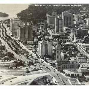 Vtg RARE Kromekote B/W King-Size 9x7 Postcard #140 Biscayne Boulevard Miami FL